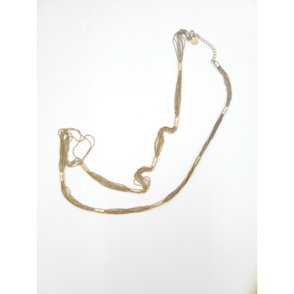 Vintage Signed Long Monet Multi Strand Necklace 8 Gold Tone Small Beaded Chains - Picture 2 of 6